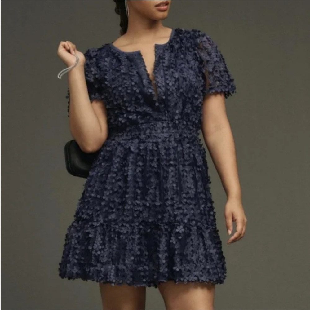 Anthropologie Somerset Dress - Navy Floral Applique